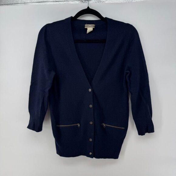 J Crew Navy Blue 100% Cashmere Cardigan Small - Picture 1 of 4